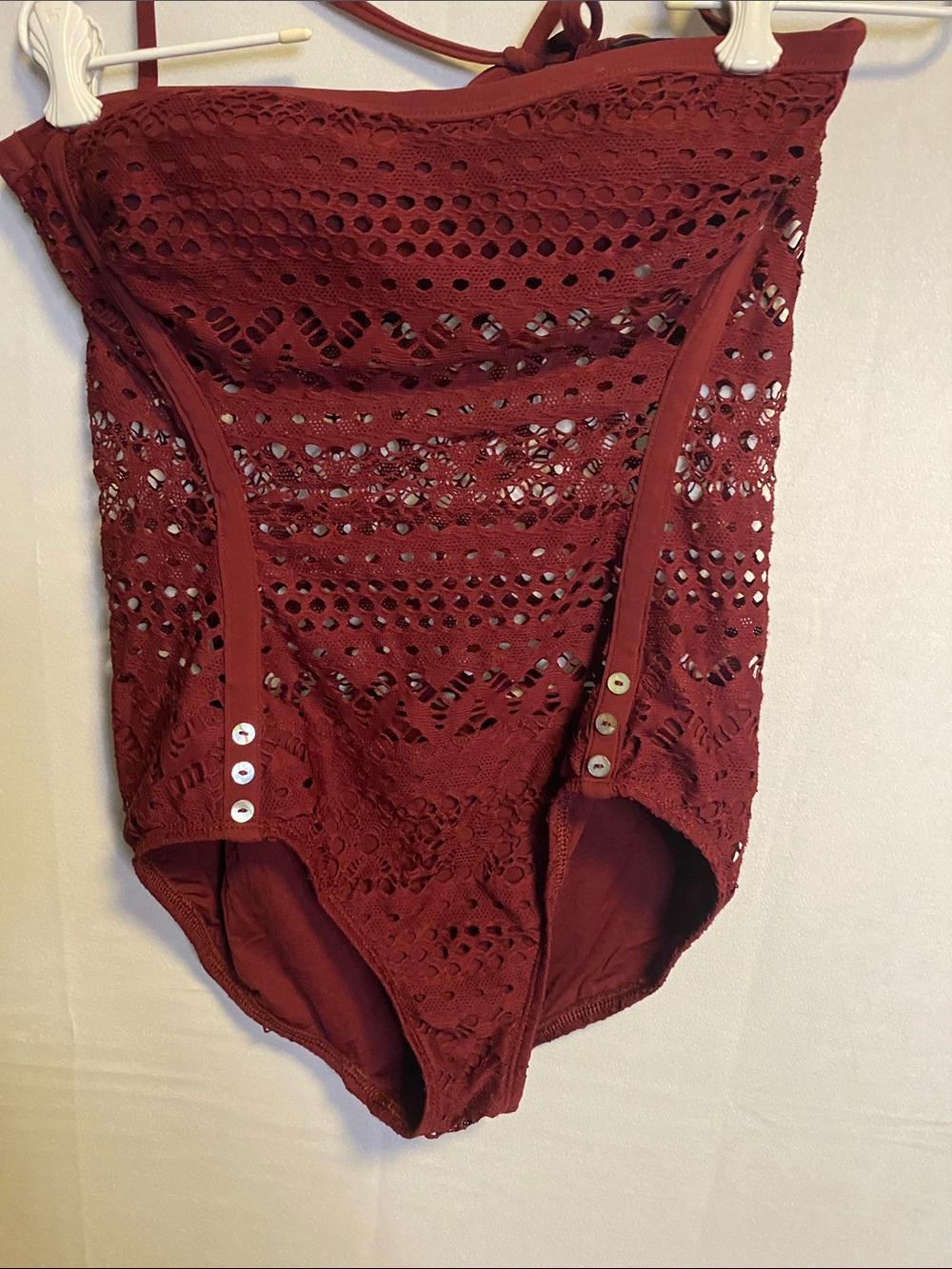 Robin Piccone Burgundy Crochet Bodysuit